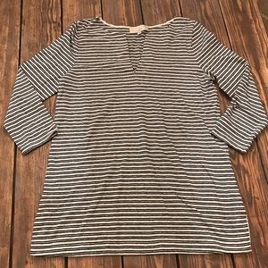 Loft Black White Tripe V Neck 3/4 Sleeve Top